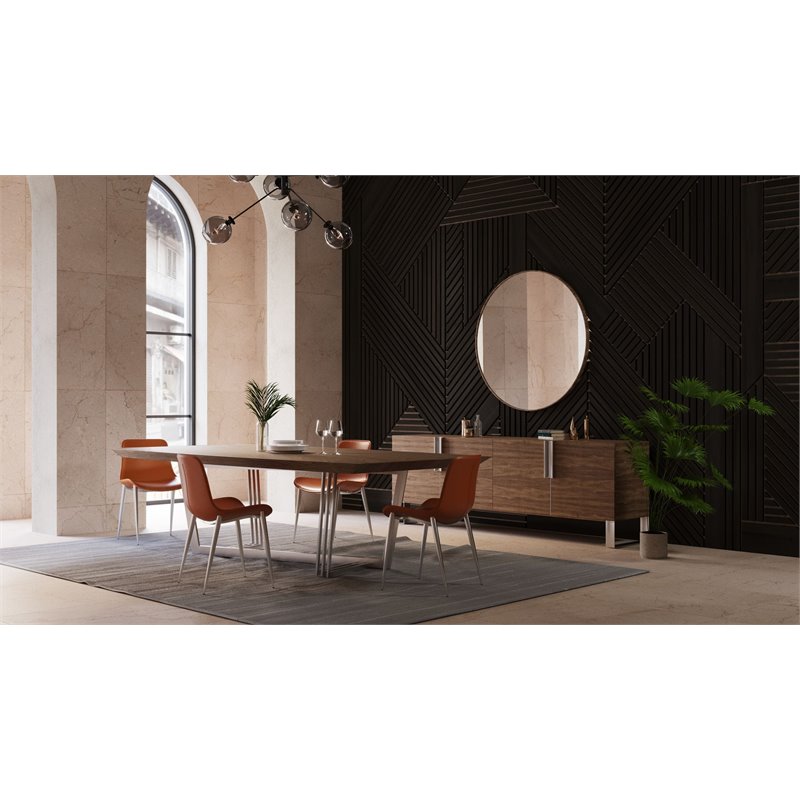 Pemberly Row Modern Stainless Steel & Wood Dining Table in Walnut