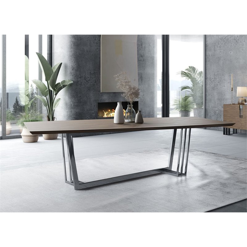 Pemberly Row Modern Stainless Steel & Wood Dining Table in Walnut