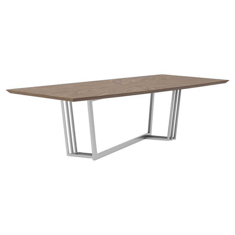 Pemberly Row Modern Stainless Steel & Wood Dining Table in Walnut