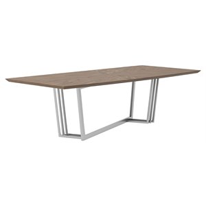 Pemberly Row Modern Stainless Steel & Wood Dining Table in Walnut