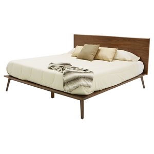 Pemberly Row 83x83&quot Modern Rubber Wood Eastern King Bed in Walnut