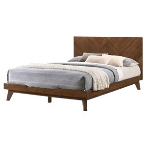 Pemberly Row 64x83&quot Chevron Pattern Modern Wood Queen Bed in Walnut