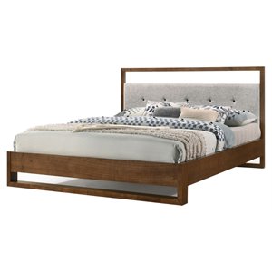 Pemberly Row 65x84&quot Modern Wood & Fabric Queen Bed in Walnut/Gray