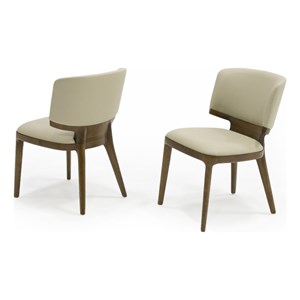 Pemberly Row 17.5&quot Contemporary Wood & Leather Dining Chair in Walnut/Beige