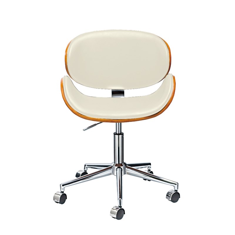 Pemberly Row White Office Chair with Plywood Frame and Chrome Base