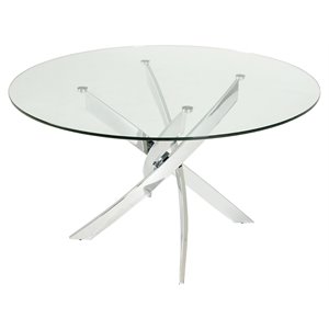 Pemberly Row Round Modern Metal & Glass Dining Table in Silver/Clear
