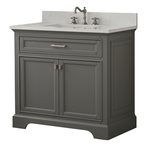 Pemberly Row Transitional 36&quot Solid Birch Hardwood Single Vanity in Grey
