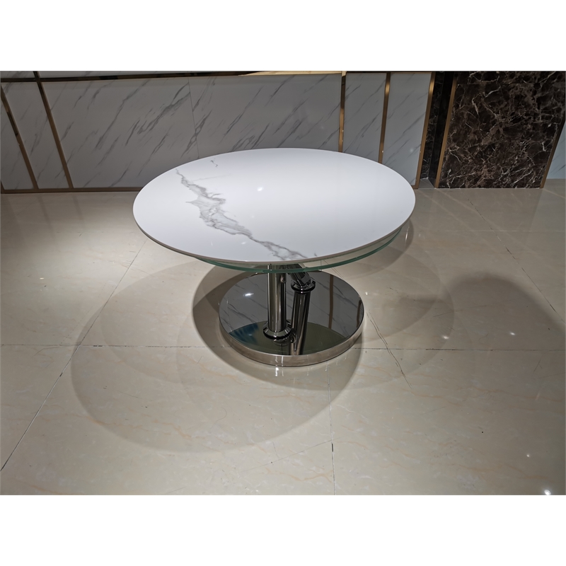 Pemberly Row Coffee Table with 1 White/Gray Ceramic Top and 1 Clear Glass Top
