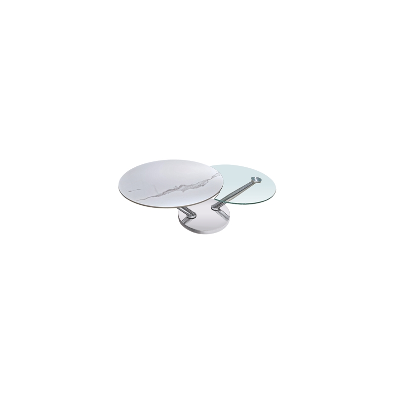 Pemberly Row Coffee Table with 1 White/Gray Ceramic Top and 1 Clear Glass Top