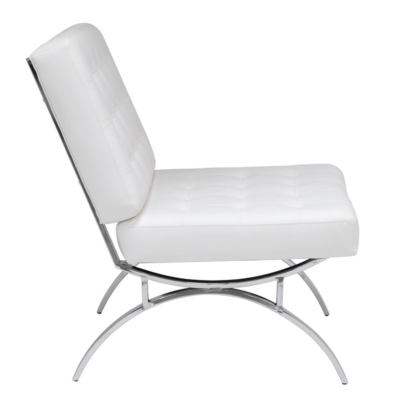 Pemberly Row Accent Chair Blended Leather and Chrome Frame / White