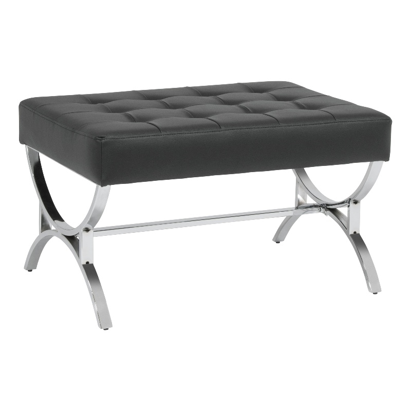 Pemberly Row Ottoman Blended Leather / Chrome Metal Frame / Black