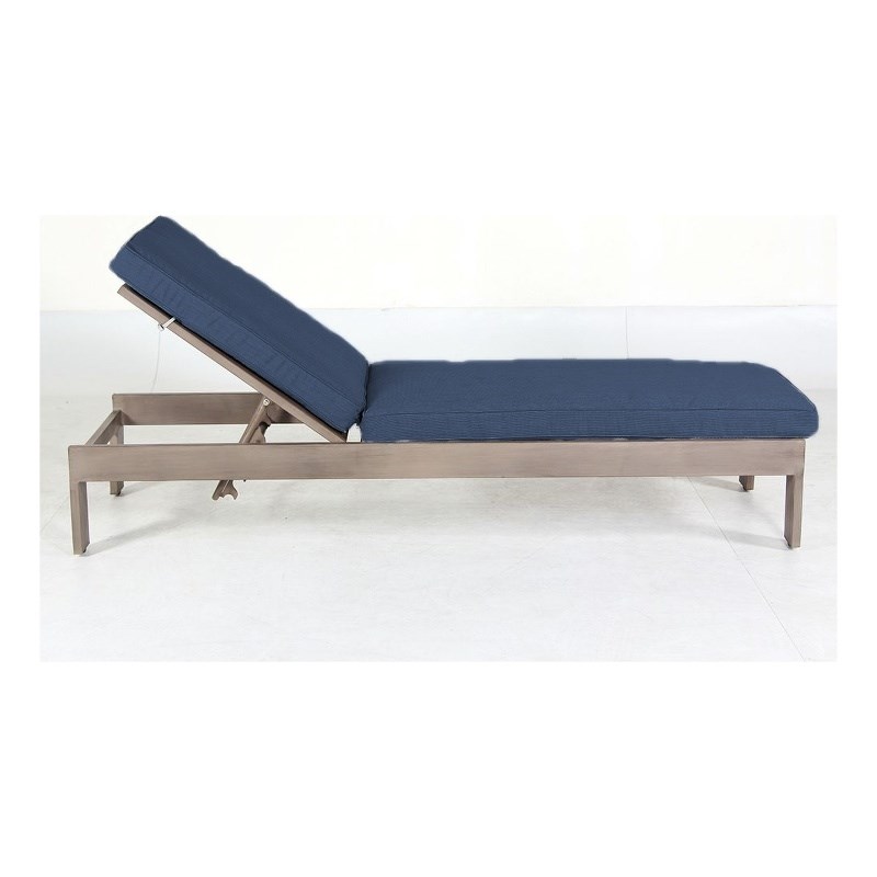 Pemberly Row Aluminum Frame Chaise Lounge with Indigo Cushion in Taupe