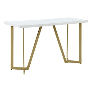 Pemberly Row Contemporary White Wood Console Table with Gold Painted Legs
