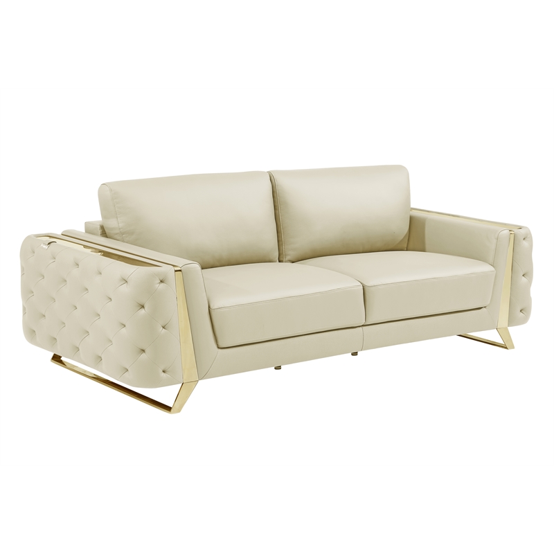 Pemberly Row Modern Genuine Italian Leather Upholstered Sofa Set