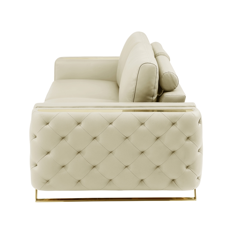 Pemberly Row Modern Genuine Italian Leather Upholstered Sofa Set