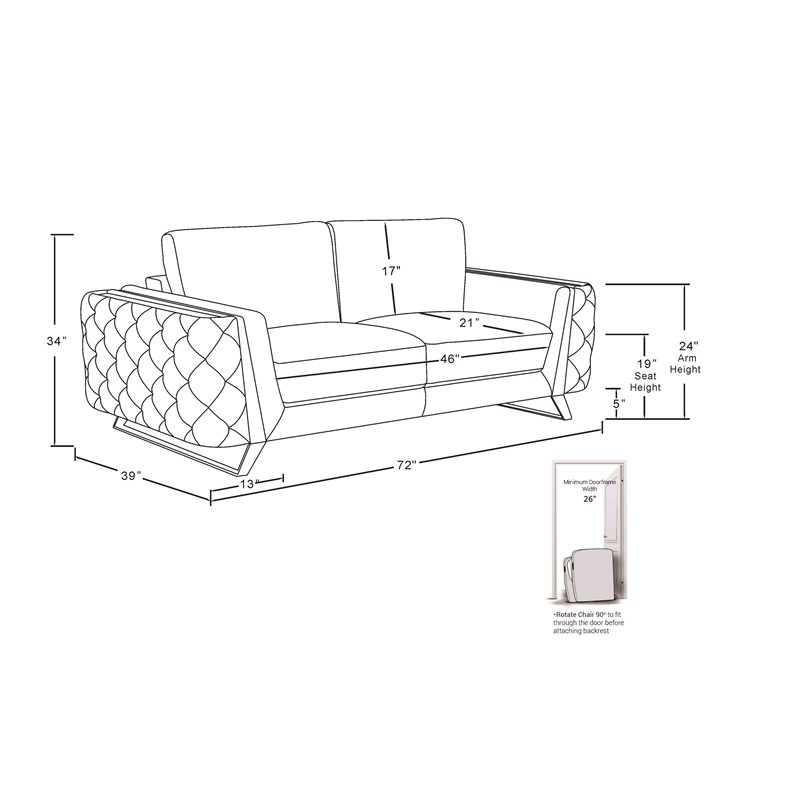 Pemberly Row Modern Genuine Italian Leather Upholstered Sofa Set