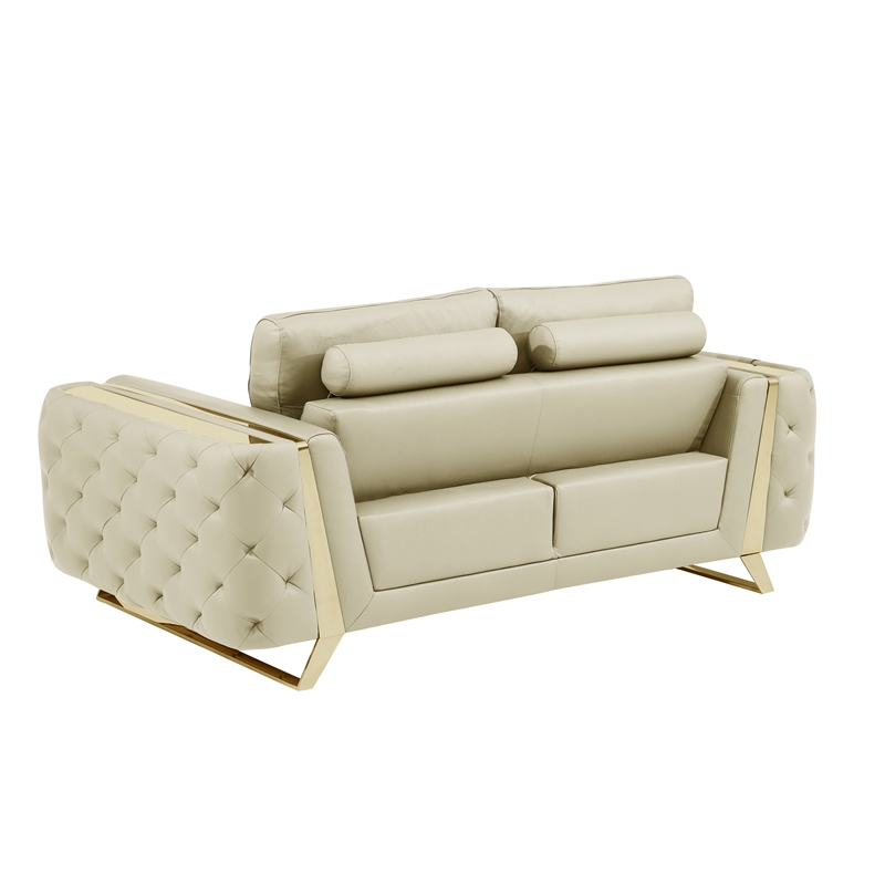 Pemberly Row Modern Genuine Italian Leather Upholstered Sofa Set