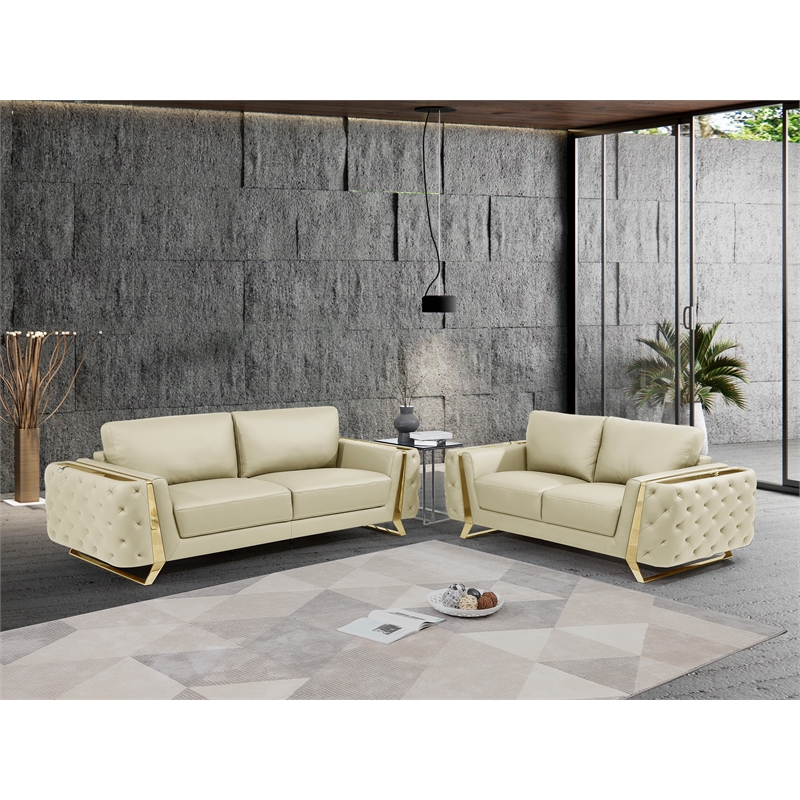 Pemberly Row Modern Genuine Italian Leather Upholstered Sofa Set
