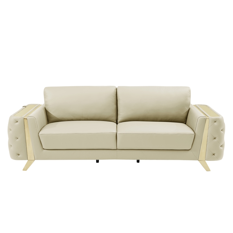 Pemberly Row Modern Genuine Italian Leather Upholstered Sofa