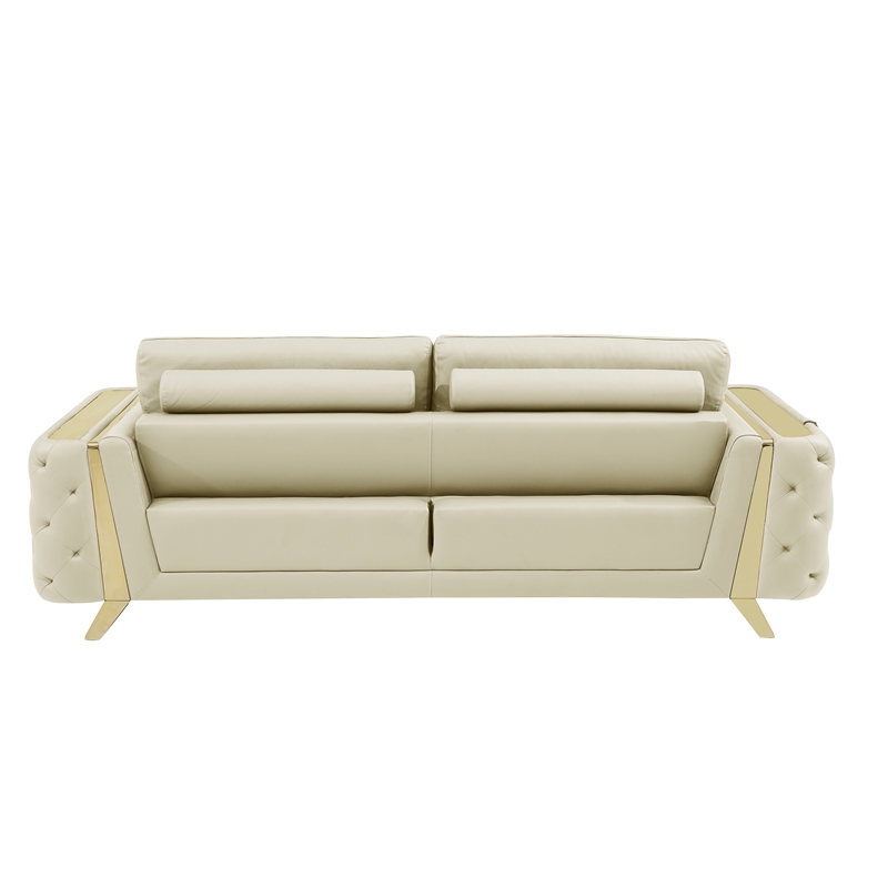 Pemberly Row Modern Genuine Italian Leather Upholstered Sofa