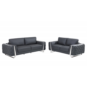 Pemberly Row Modern Genuine Italian Leather Upholstered Sofa and Loveseat
