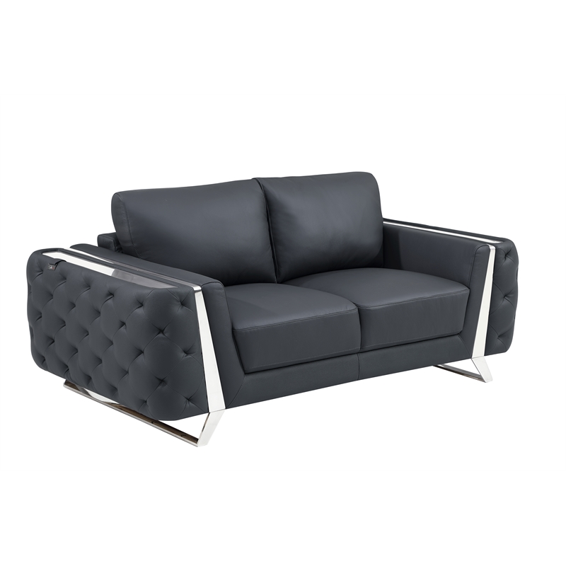 Pemberly Row Modern Genuine Italian Leather Upholstered Sofa and Loveseat