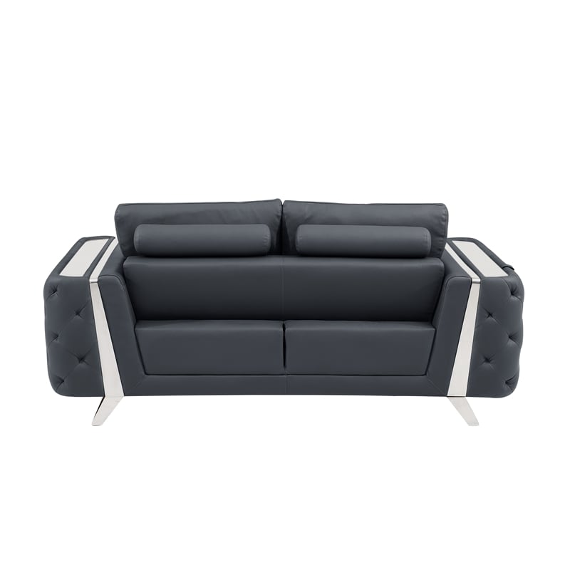 Pemberly Row Modern Genuine Italian Leather Upholstered Sofa and Loveseat