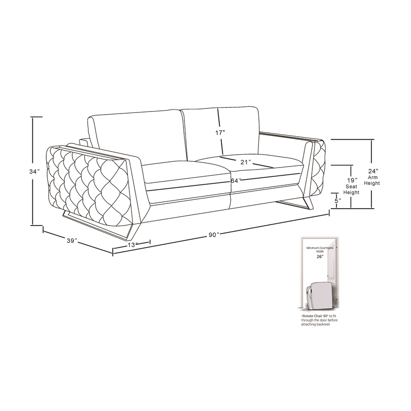 Pemberly Row Modern Genuine Italian Leather Upholstered Sofa and Loveseat