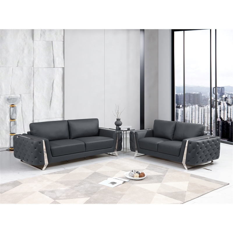 Pemberly Row Modern Genuine Italian Leather Upholstered Sofa and Loveseat