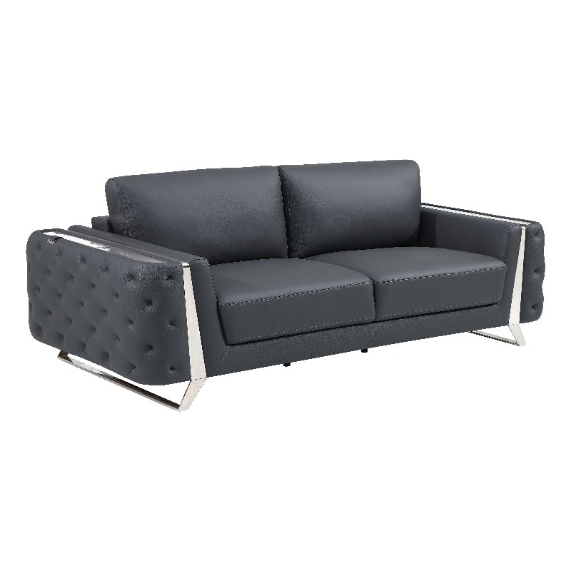 Pemberly Row Modern Genuine Italian Leather Upholstered Sofa