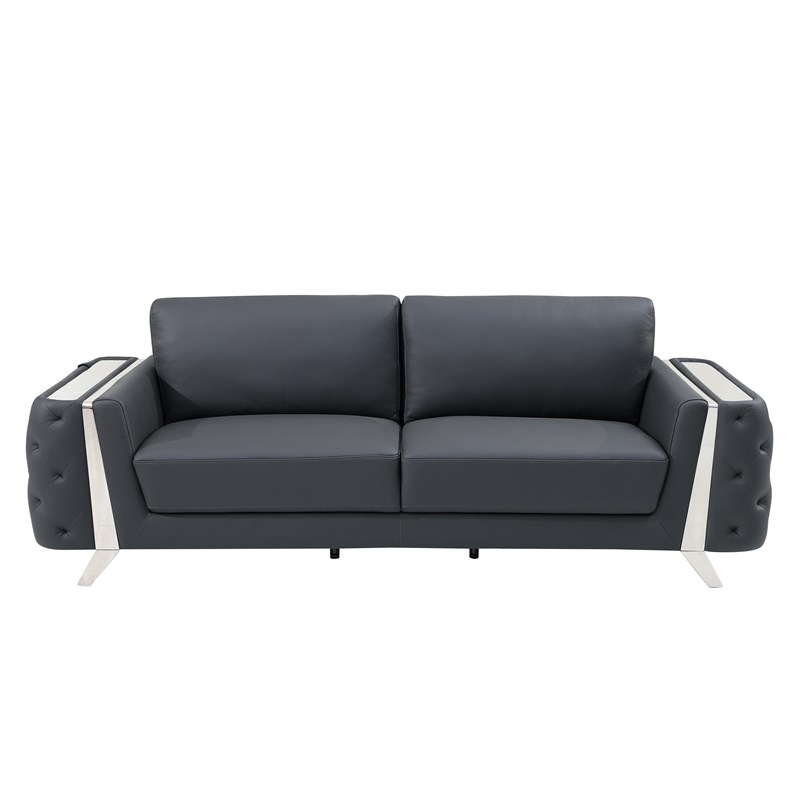 Pemberly Row Modern Genuine Italian Leather Upholstered Sofa