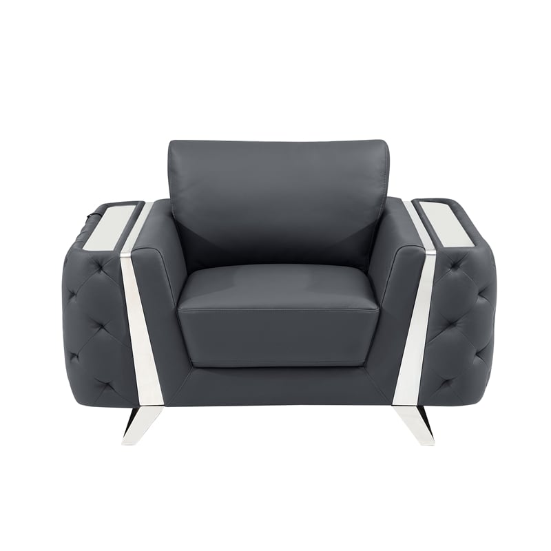 Pemberly Row Modern Genuine Italian Leather Upholstered Chair