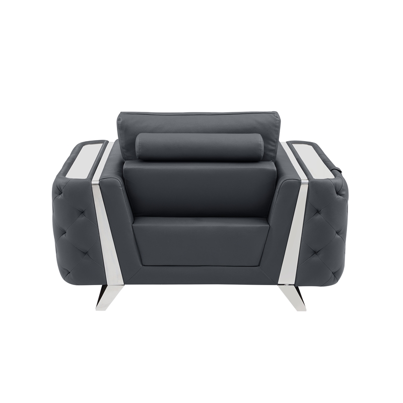 Pemberly Row Modern Genuine Italian Leather Upholstered Chair