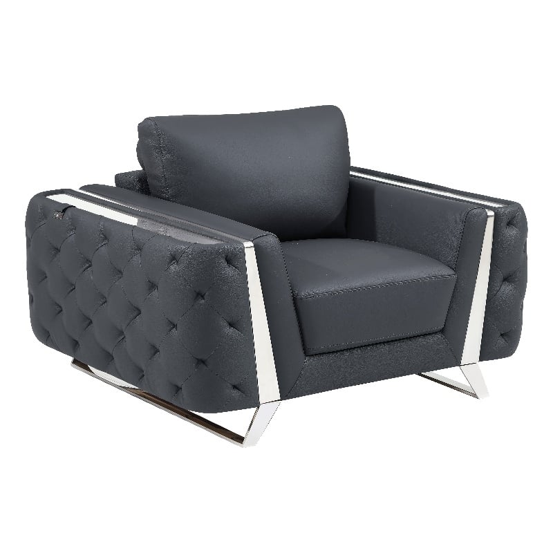 Pemberly Row Modern Genuine Italian Leather Upholstered Chair