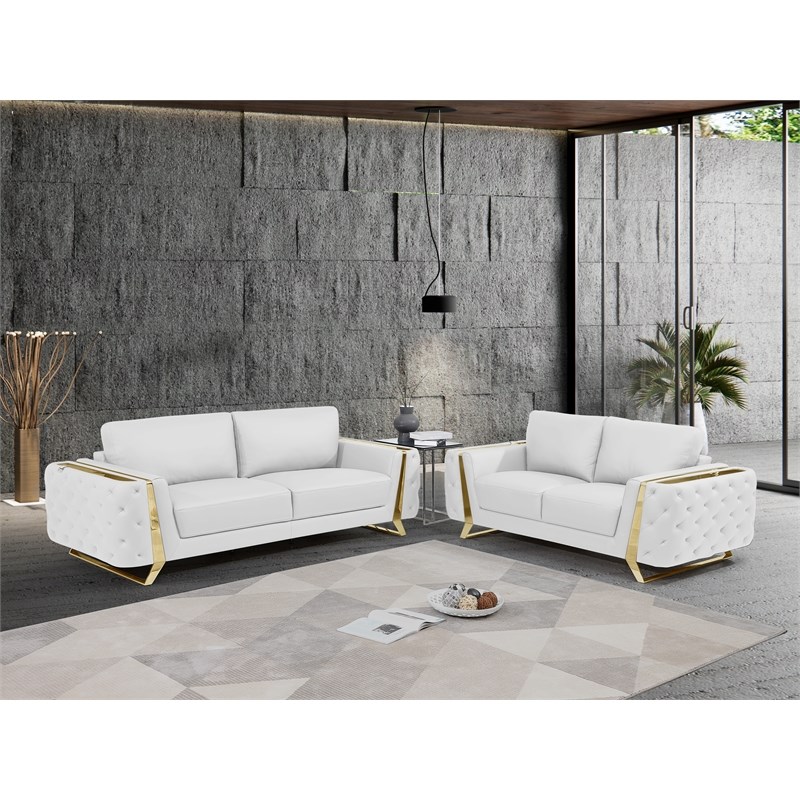 Pemberly Row Modern Genuine Italian Leather Upholstered Sofa Set