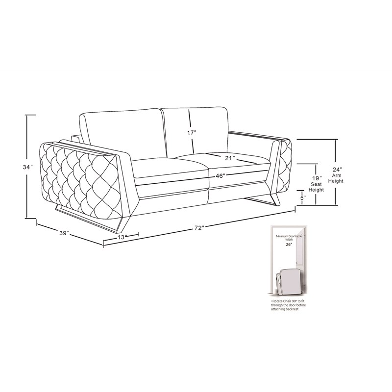 Pemberly Row Modern Genuine Italian Leather Upholstered Sofa Set