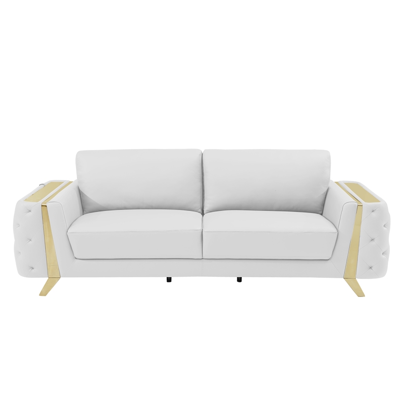 Pemberly Row Modern Genuine Italian Leather Upholstered Sofa