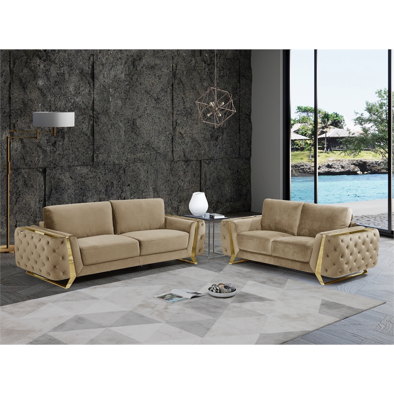 Pemberly Row Modern Transitional Modern Italian Fabric Sofa Set