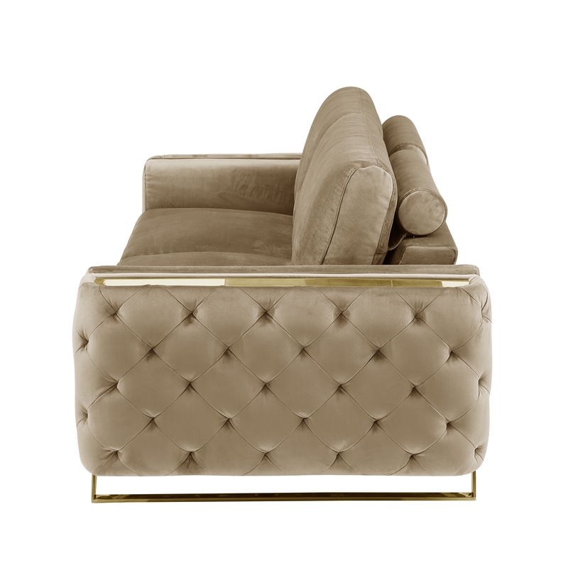 Pemberly Row Modern Transitional Modern Italian Fabric Sofa in Beige
