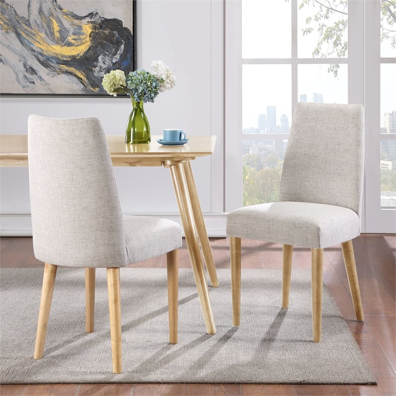 Pemberly Row Traditional Wood and Fabric Chair in Natural and Gray