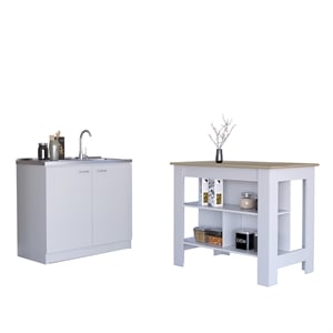 Pemberly Row 2Pc Kitchen Set Kitchen Island & Utility Sink Cabinet - Multi-color