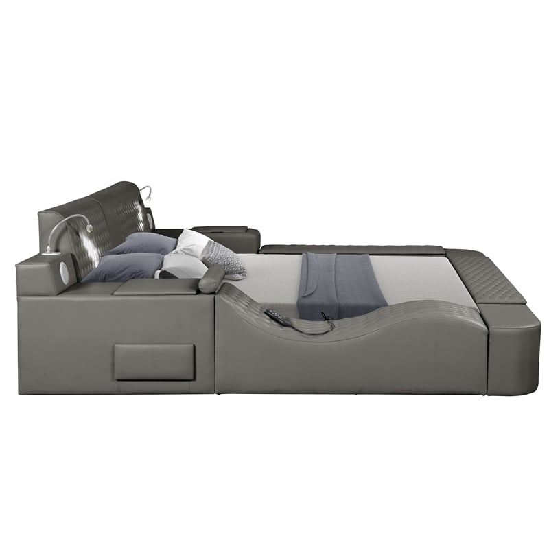 Pemberly Row Smart Multifunctional King Size Bed Made with Wood in Gray