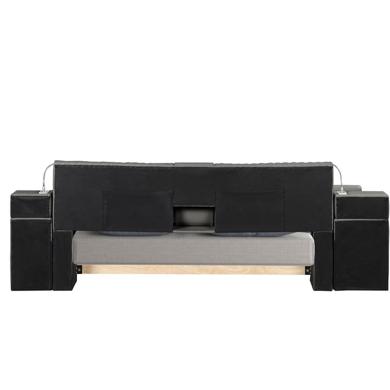 Pemberly Row Smart Multifunctional King Size Bed Made with Wood in Gray