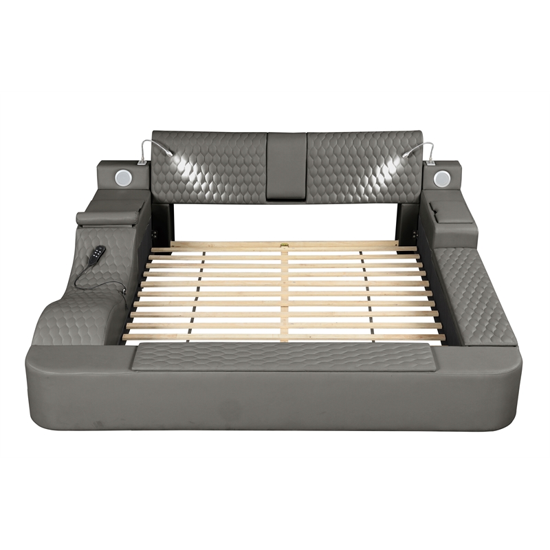 Pemberly Row Smart Multifunctional King Size Bed Made with Wood in Gray