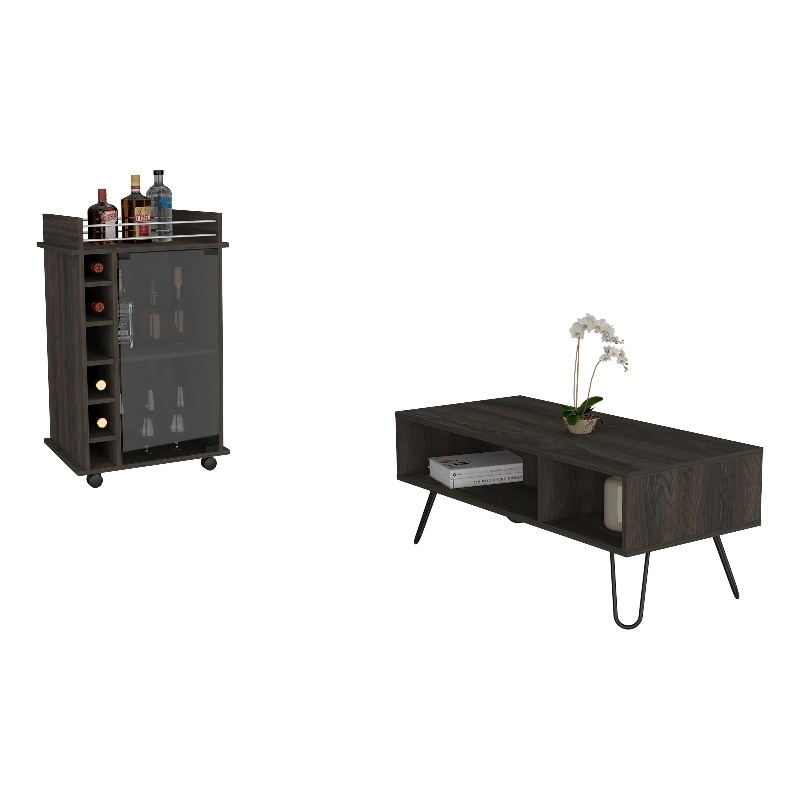 Pemberly Row 2 Piece Living Room Set in Brown Engineered Wood