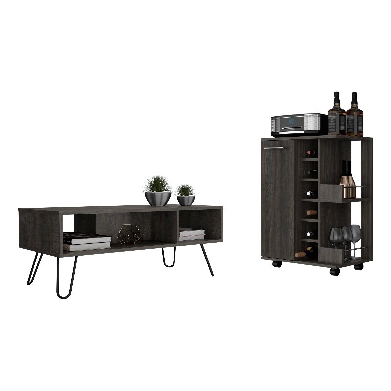 Pemberly Row 2 Piece Living Room Set in Brown Engineered Wood