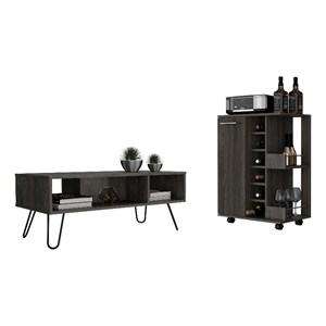 Pemberly Row 2 Piece Living Room Set in Brown Engineered Wood