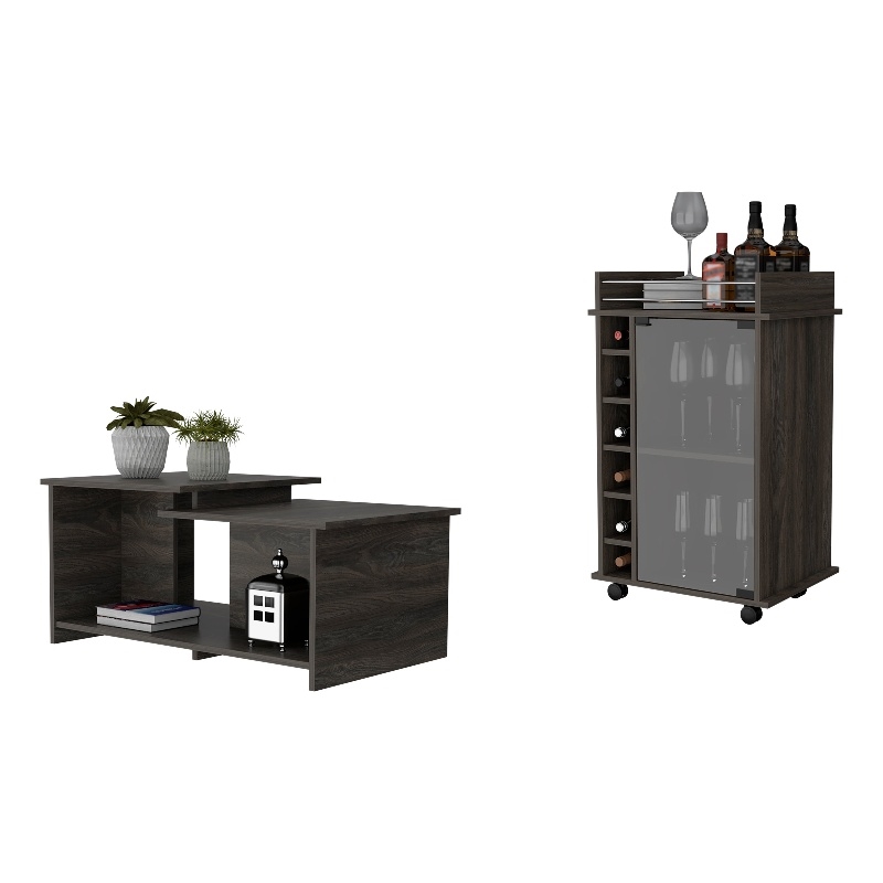 Pemberly Row 2 Piece Living Room Set in Brown Engineered Wood