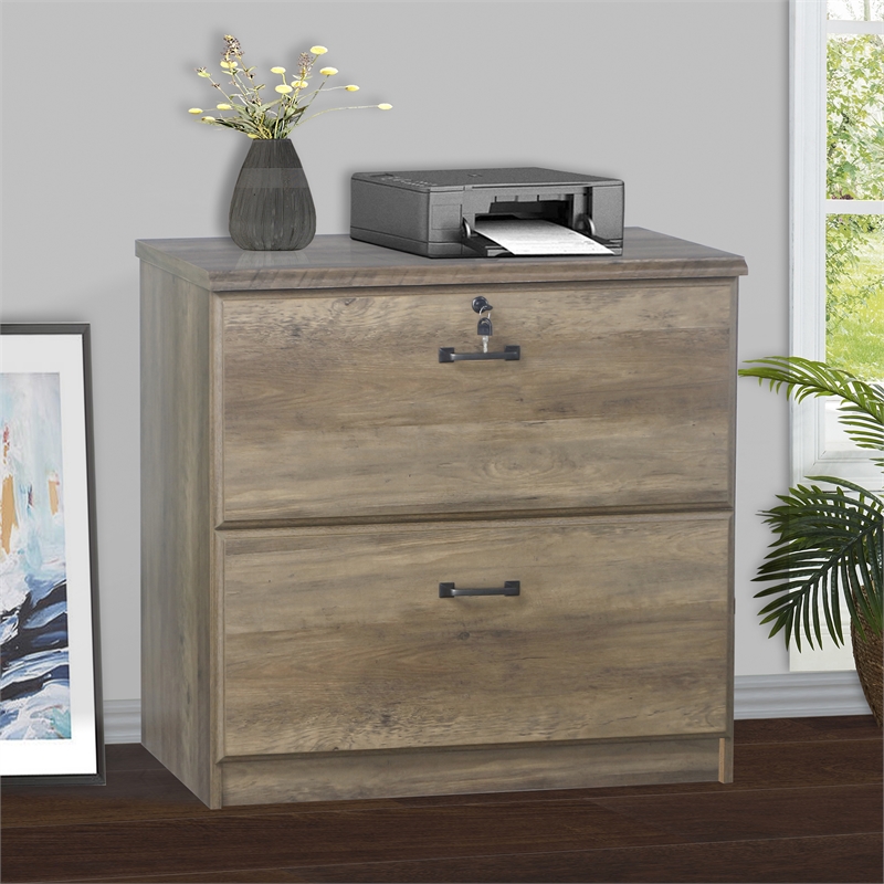Pemberly Row Contemporary 2 Drawer Lateral Filing Cabinet in Rustic Oak