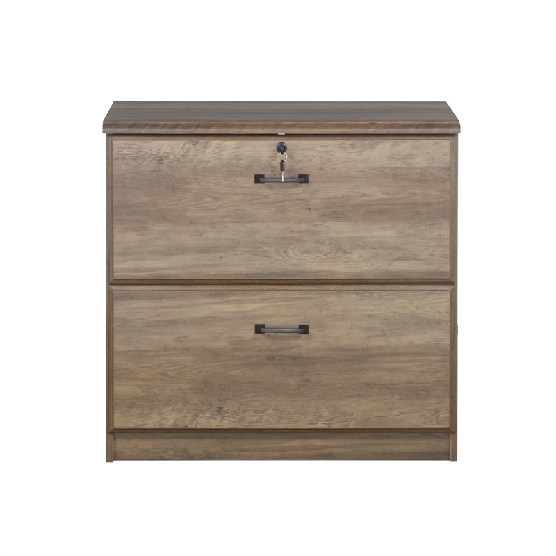 Pemberly Row Contemporary 2 Drawer Lateral Filing Cabinet in Rustic Oak